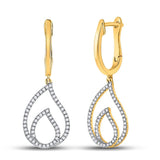 10kt Yellow Gold Womens Round Diamond Teardrop Dangle Earrings 1/3 Cttw