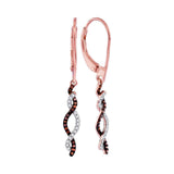 10kt Rose Gold Womens Round Red Color Enhanced Diamond Woven Leverback Earrings 1/5 Cttw