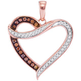 10kt Rose Gold Womens Round Red Color Enhanced Diamond Heart Pendant 1/5 Cttw