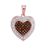 10kt Rose Gold Womens Round Red Color Enhanced Diamond Heart Halo Pendant 1/8 Cttw