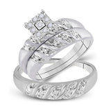 10kt White Gold His Hers Round Diamond Cluster Matching Wedding Set 1/8 Cttw