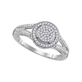 10kt White Gold Womens Round Diamond Cluster Split-shank Bridal Wedding Engagement Ring 1/5 Cttw