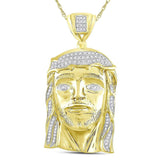 10kt Yellow Gold Mens Round Diamond Jesus Face Charm Pendant 3/8 Cttw