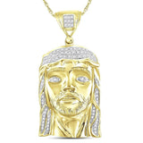10kt Yellow Gold Mens Round Diamond Jesus Face Charm Pendant 1/4 Cttw