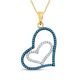 10kt Yellow Gold Womens Round Blue Color Enhanced Diamond Heart Pendant 1/4 Cttw