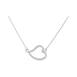 10kt White Gold Womens Round Diamond Horizontal Heart Pendant Necklace 1/6 Cttw