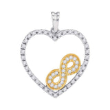 10kt Two-tone Gold Womens Round Diamond Nested Infinity Heart Pendant 1/4 Cttw
