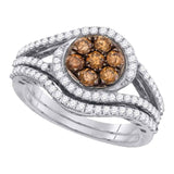 10kt White Gold Womens Round Brown Color Enhanced Diamond Bridal Wedding Engagement Ring Band Set 1.00 Cttw