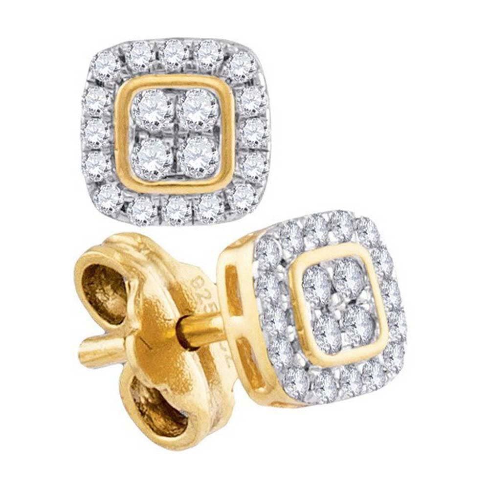 10kt Yellow Gold Womens Round Diamond Square Cluster Stud Earrings 1/5 Cttw