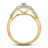 10kt Yellow Gold Round Diamond Square Halo Bridal Wedding Ring Band Set 1/3 Cttw