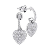 10kt White Gold Womens Round Diamond Heart Love Dangle Earrings 1/4 Cttw