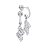 10kt White Gold Womens Round Diamond Cascade Ribbon Dangle Earrings 1/3 Cttw