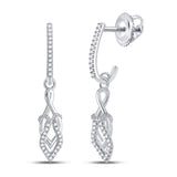 10kt White Gold Womens Round Diamond J-Hoop Dangle Earrings 1/6 Cttw