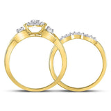 10kt Yellow Gold Round Diamond Halo Twist Bridal Wedding Ring Band Set 1/3 Cttw