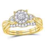 10kt Yellow Gold Round Diamond Halo Twist Bridal Wedding Ring Band Set 1/3 Cttw