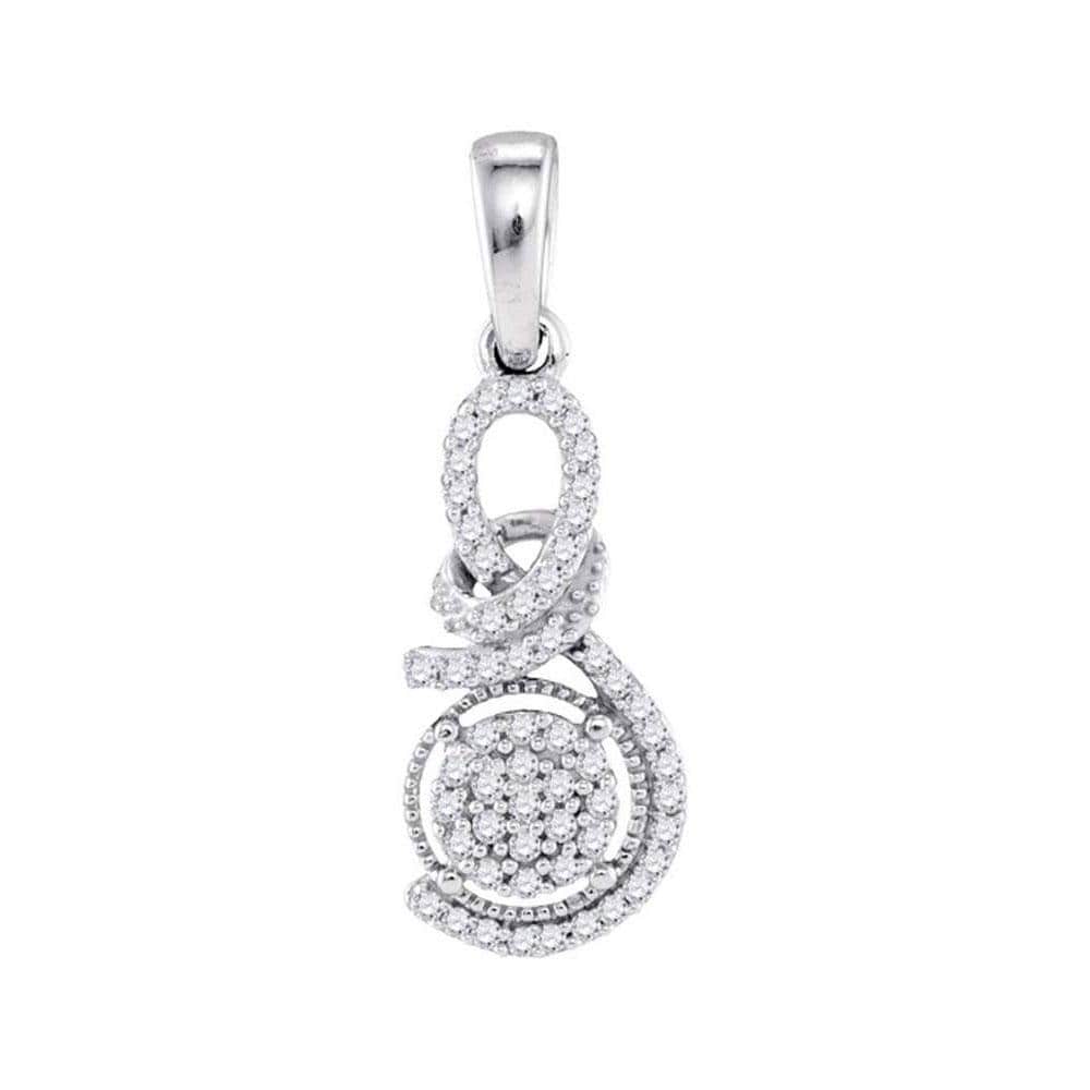 10kt White Gold Womens Round Diamond Curl Cluster Pendant 1/6 Cttw