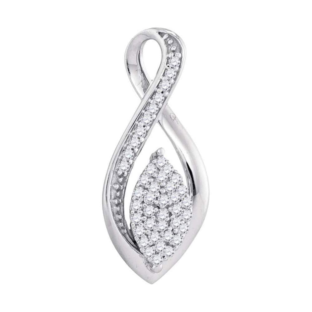 10kt White Gold Womens Round Diamond Oval Cluster Fashion Pendant 1/10 Cttw
