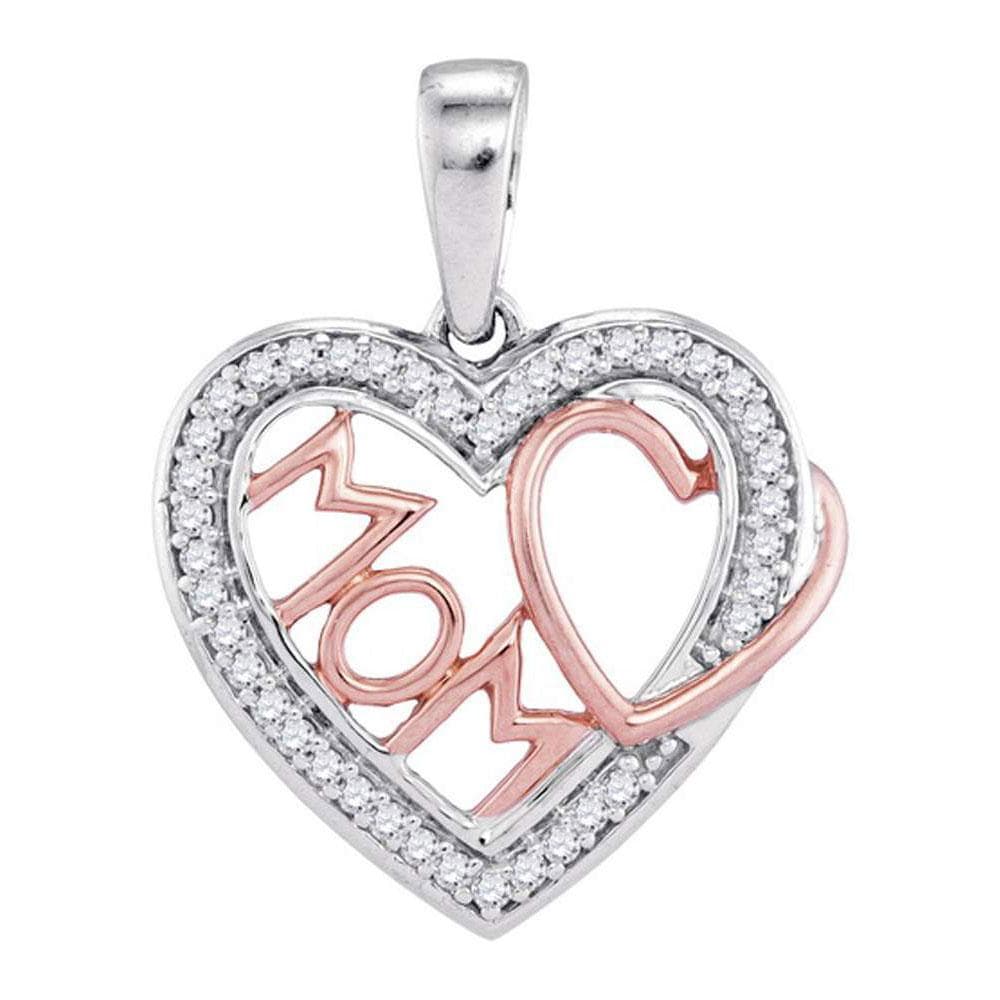 10kt Two-tone Gold Womens Round Diamond Mom Mother Heart Pendant 1/10 Cttw