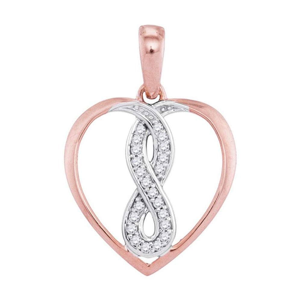 10kt Two-tone Gold Womens Round Diamond Heart Infinity Pendant 1/12 Cttw