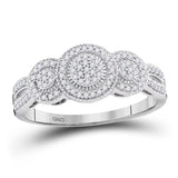 10kt White Gold Round Diamond Triple Cluster Bridal Wedding Engagement Ring 1/4 Cttw
