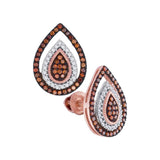 10kt Rose Gold Womens Round Red Color Enhanced Diamond Teardrop Cluster Earrings 1/3 Cttw