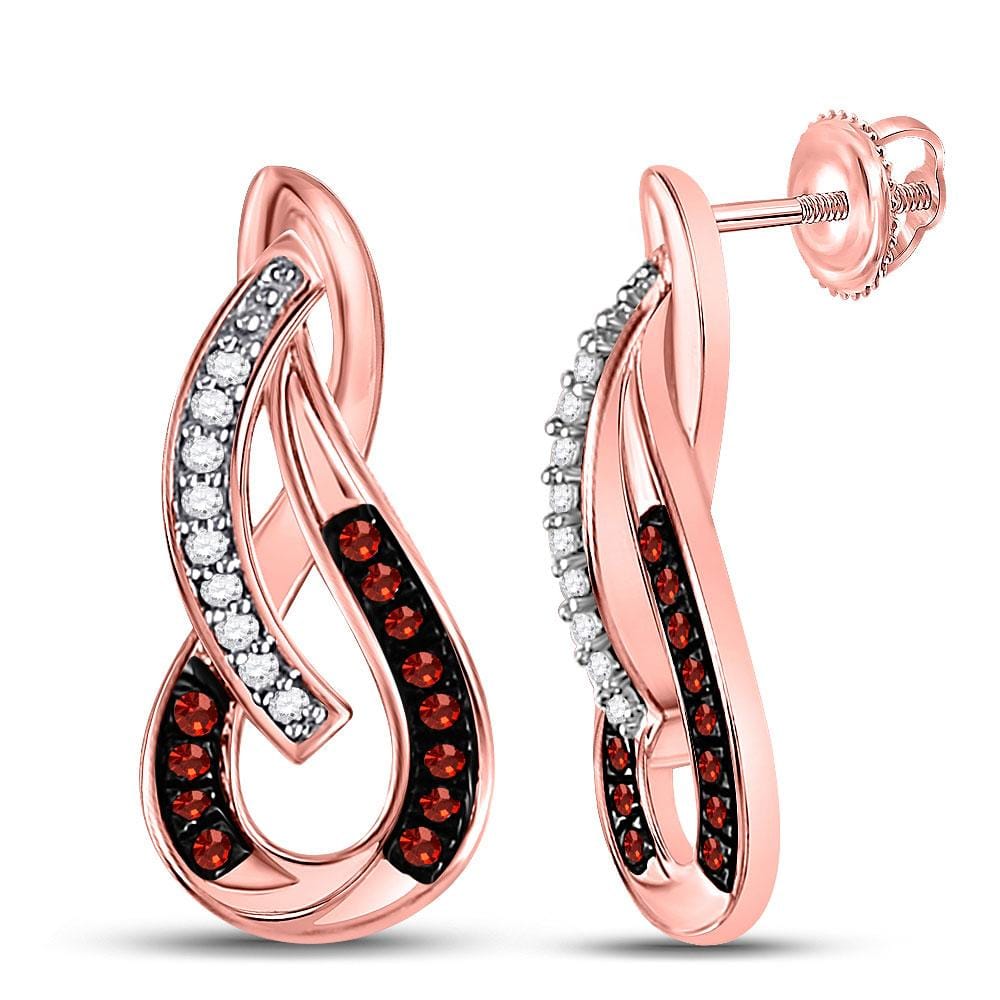 10kt Rose Gold Womens Round Red Color Enhanced Diamond Fashion Earrings 1/10 Cttw