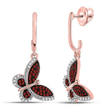 10kt Rose Gold Womens Round Red Color Enhanced Diamond Butterfly Bug Screwback Dangle Earrings 1/4 Cttw