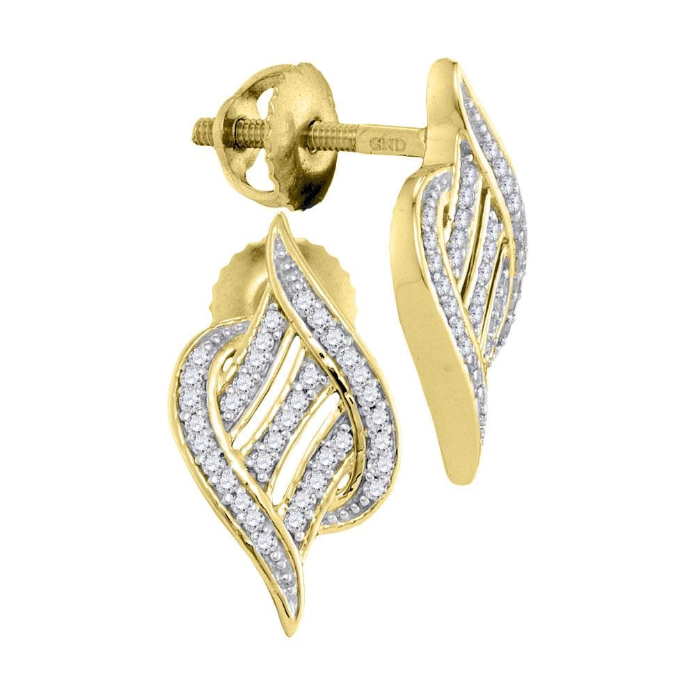 10kt Yellow Gold Womens Round Diamond Striped Cascading Stud Earrings 1/6 Cttw