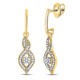 10kt Yellow Gold Womens Round Diamond Cluster Dangle Earrings 1/6 Cttw