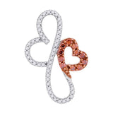 10kt Rose Gold Womens Round Red Color Enhanced Diamond Double Heart Pendant 1/4 Cttw