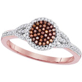 10kt Rose Gold Womens Round Red Color Enhanced Diamond Circle Cluster Ring 1/4 Cttw