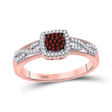 10kt Rose Gold Womens Round Red Color Enhanced Diamond Square Cluster Twist Ring 1/5 Cttw