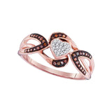 10kt Rose Gold Womens Round Red Color Enhanced Diamond Heart Ring 1/6 Cttw
