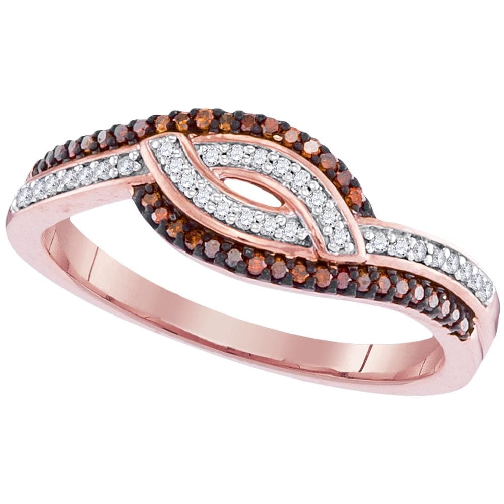 10kt Rose Gold Womens Round Red Color Enhanced Diamond Band Ring 1/5 Cttw