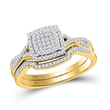 10kt Yellow Gold Round Diamond Square Bridal Wedding Ring Band Set 1/3 Cttw