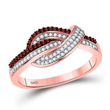 10kt Rose Gold Womens Round Red Color Enhanced Diamond Knot Fashion Ring 1/4 Cttw