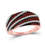 10kt Rose Gold Womens Round Red Color Treated Diamond Stripe Band Ring 5/8 Cttw