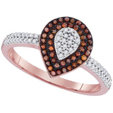 10kt Rose Gold Womens Round Red Color Enhanced Diamond Teardrop Cluster Ring 1/3 Cttw