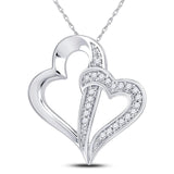 10kt White Gold Womens Round Diamond Double Linked Heart Pendant 1/20 Cttw