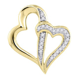 10kt Yellow Gold Womens Round Diamond Double Linked Heart Pendant 1/20 Cttw