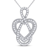 10kt White Gold Womens Round Diamond Captured Infinity Heart Pendant 1/6 Cttw