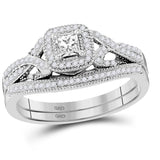 10kt White Gold Diamond Princess Bridal Wedding Ring Band Set 3/8 Cttw