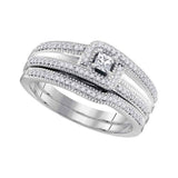 10k White Gold Princess Diamond Bridal Wedding Ring Band Set 1/3 Cttw