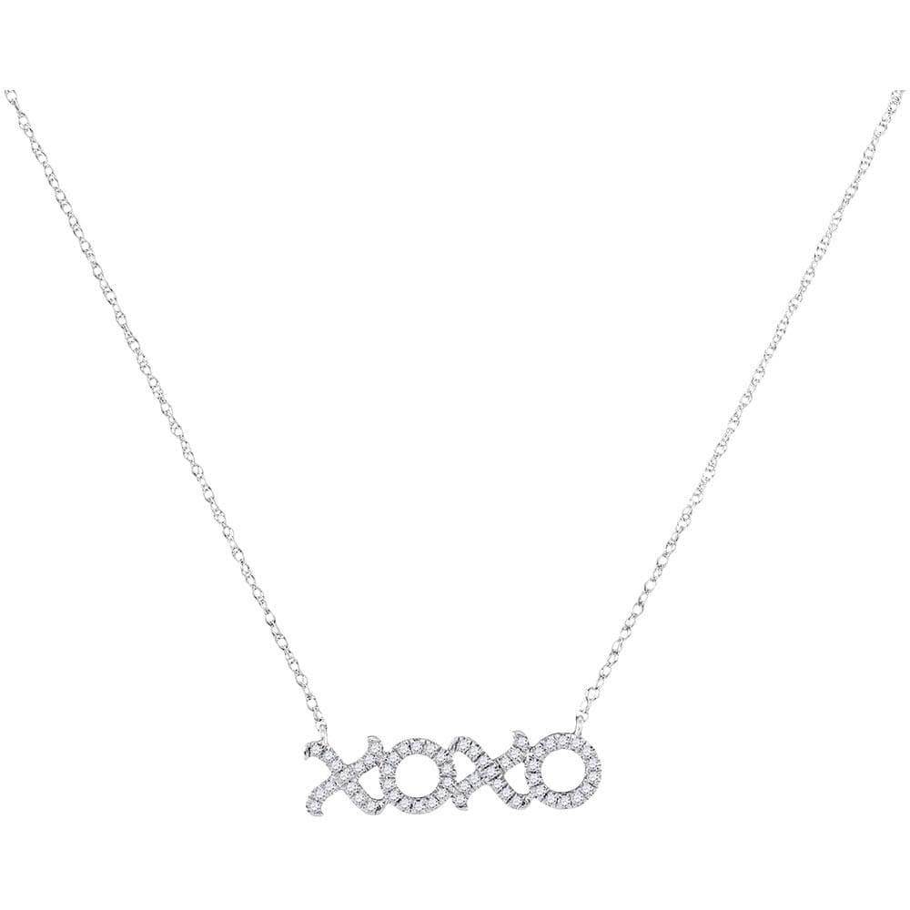10kt White Gold Womens Round Diamond XOXO Hugs Kisses Letter Pendant Necklace 1/6 Cttw