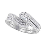 10k White Gold Princess Diamond Bridal Wedding Ring Band Set 3/8 Cttw