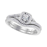 10k White Gold Princess Diamond Bridal Wedding Ring Band Set 1/3 Cttw