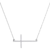 10kt White Gold Womens Round Diamond Horizontal Cross Pendant Necklace 1/8 Cttw