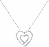 10kt White Gold Womens Round Diamond Double Heart Love Pendant Necklace 1/5 Cttw