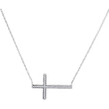 10kt White Gold Womens Round Diamond Horizontal Cross Pendant Necklace 1/10 Cttw