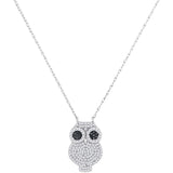 10kt White Gold Womens Round Black Color Enhanced Diamond Owl Animal Necklace 3/8 Cttw